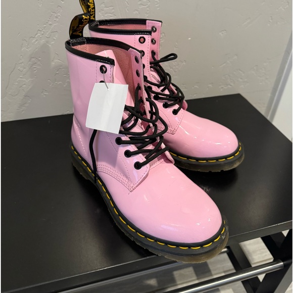 Dr Martens Lace Up Boots 1460 Pale Pink LUCIDO+PATENT LAMPER LEATHER SZ 10 - Picture 8 of 15